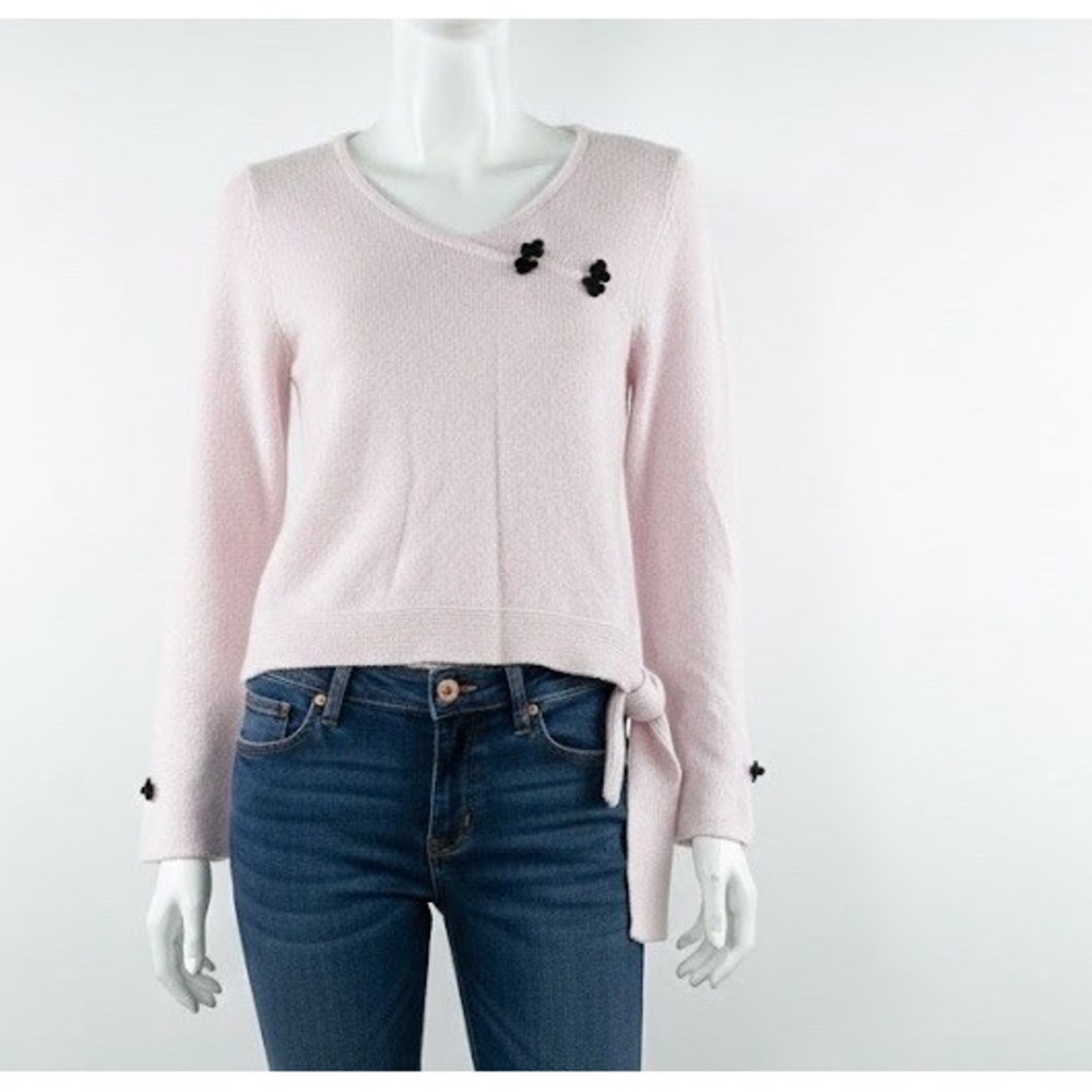 Soft Pink Silk And Angora Sweater  Black Accent Side Tie  Sz 11-13 Twee Coquette